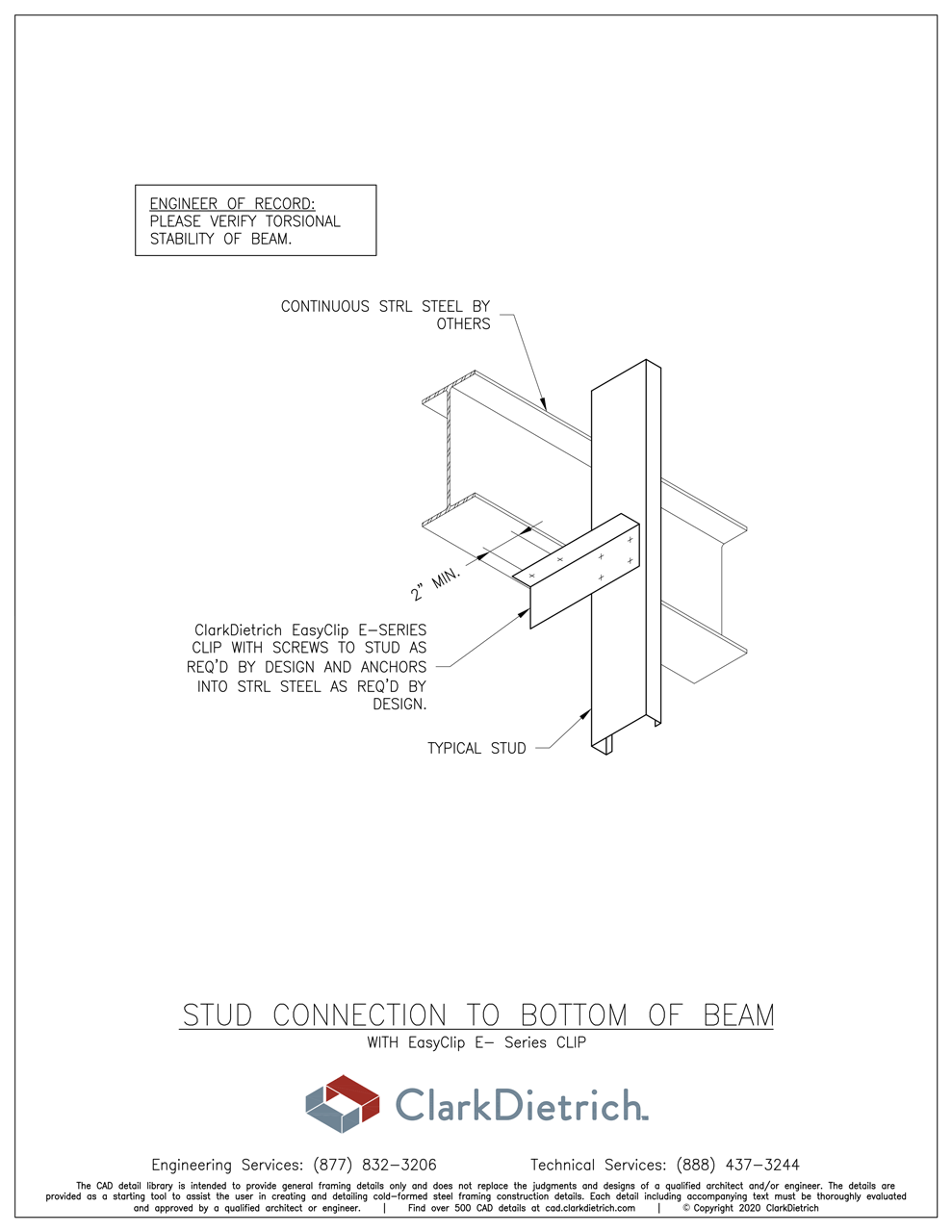 Stud Connection With E-Series Clip Bottom Of Beam