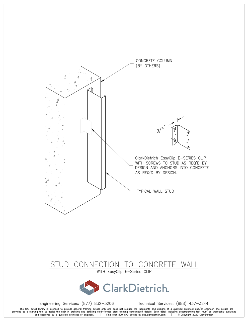Stud Connection With E-Series Clip To Concrete Wall