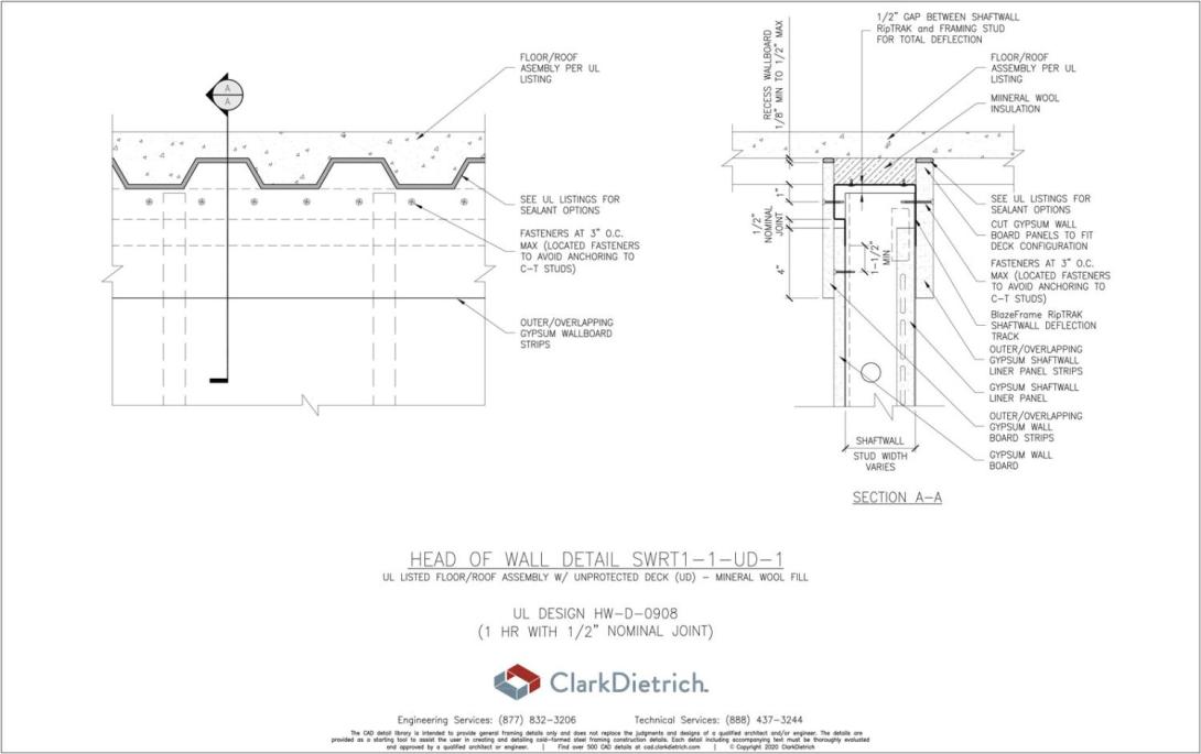 Shaftwall HOW 1HR - 1in Deflection